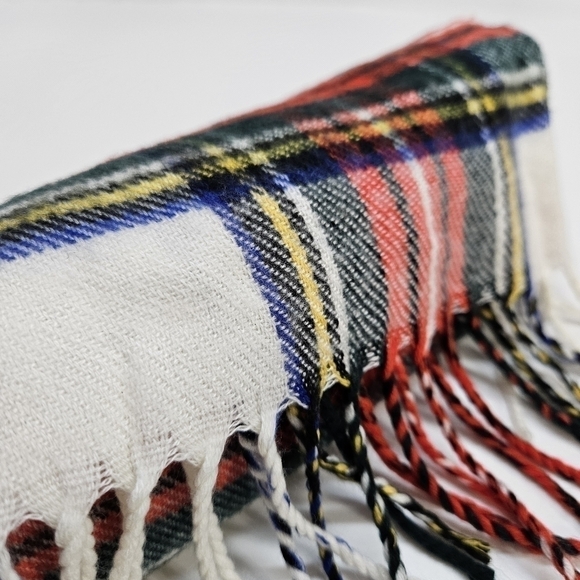 VINTAGE Christian Dior Cashmaire White & Red Plaid Scarf Unisex - Picture 3 of 4